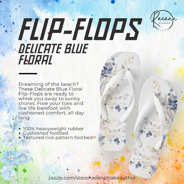 Delicate Blue Floral Flip Flops (Creator Uploaded)