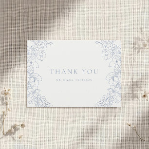 Delicate Blue Floral Non-Photo Wedding Thank You Card