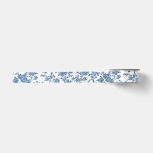 Delicate Blue Floral Toile Garden Party Satin Ribb Ribbon