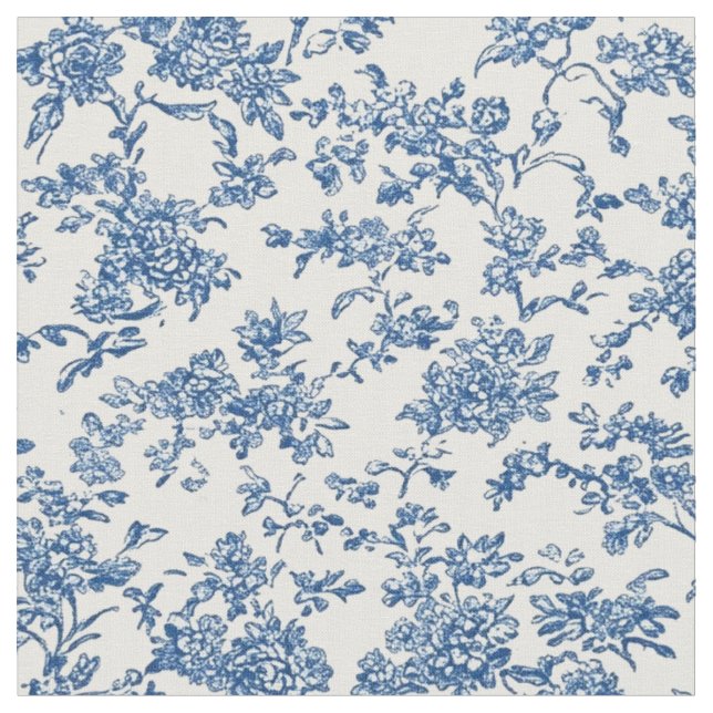 Delicate Blue Floral Toile Repeat Fabric (Close Up)