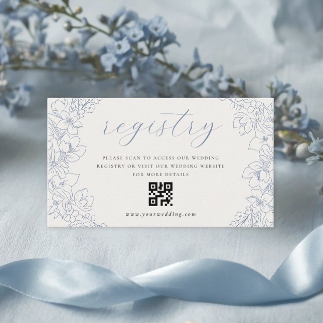 Delicate Blue Floral Wedding Gift Registry QR code Enclosure Card (Creator Uploaded)