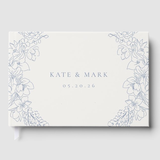 Delicate Blue Floral Wedding Guest Book (Front)