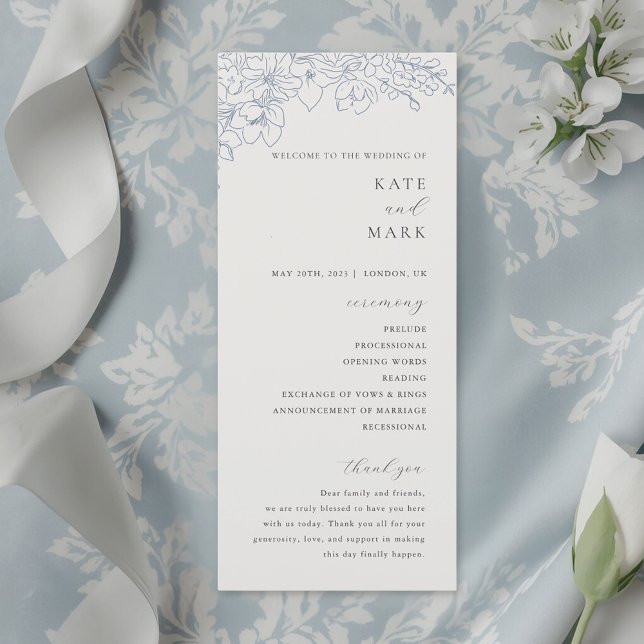 Delicate Blue Floral Wedding Program (Creator Uploaded)
