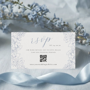 Delicate Blue Floral Wedding QR code RSVP Enclosure Card