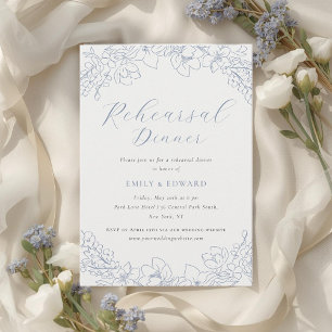 Delicate Blue Floral Wedding Rehearsal Dinner Invitation
