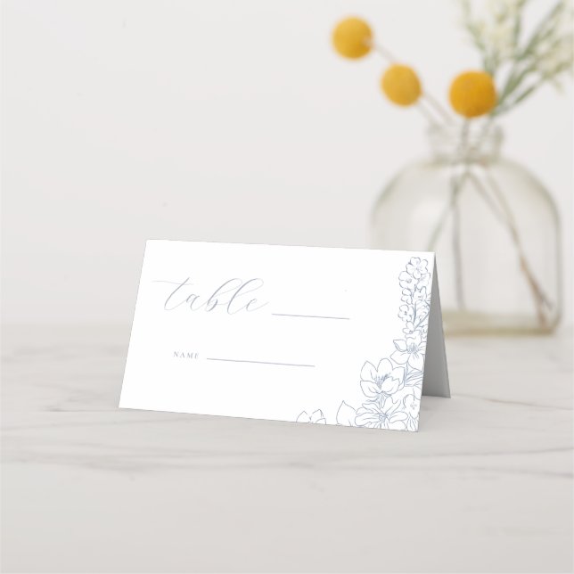 Delicate Blue Floral Wedding Table Place Card (Front)