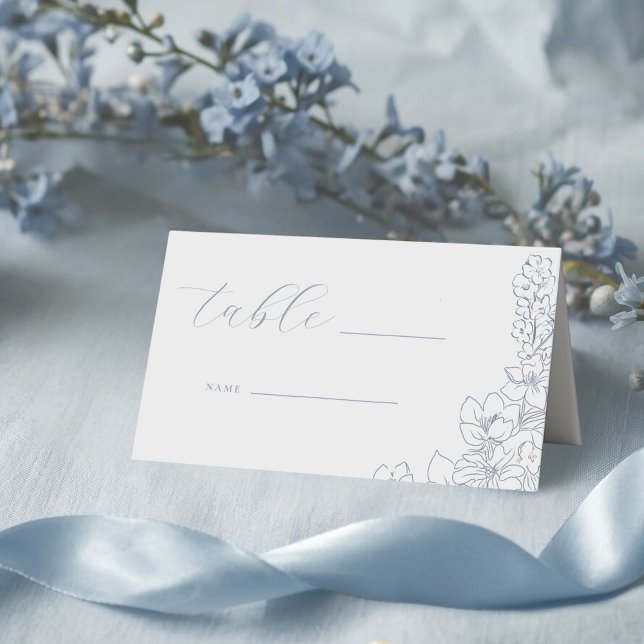 Delicate Blue Floral Wedding Table Place Card (Creator Uploaded)