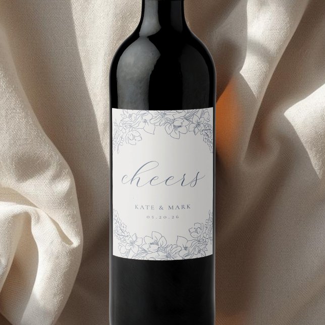 Delicate Blue Floral Wedding Wine Bottle Labels (Creator Uploaded)