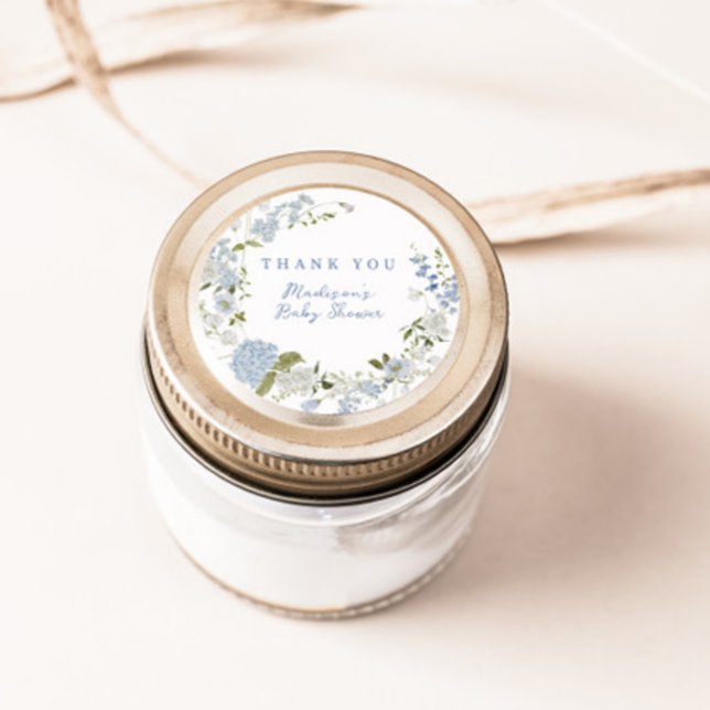 Delicate Blue Floral Wreath Baby Shower Classic Round Sticker (Creator Uploaded)