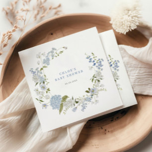 Delicate Blue Floral Wreath Baby Shower Invitation Napkin