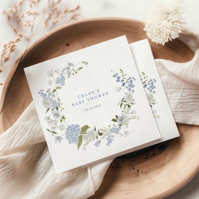Delicate Blue Floral Wreath Baby Shower Invitation Napkin (Creator Uploaded)