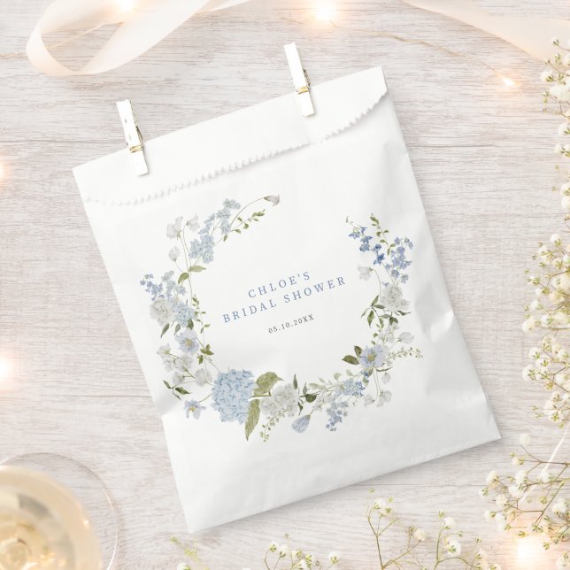 Delicate Blue Floral Wreath Bridal Shower Favour Bag (Clipped)