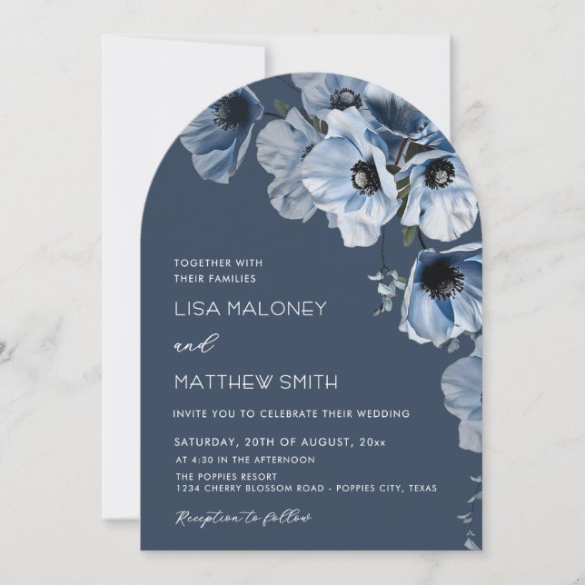 Delicate Blue Flowers Wedding Invitation (Front)