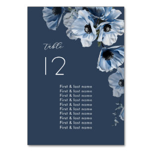 Delicate Blue Flowers Wedding Table Number