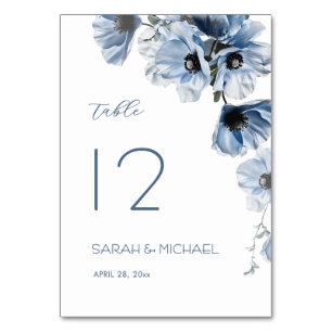 Delicate Blue Flowers Wedding Table Number