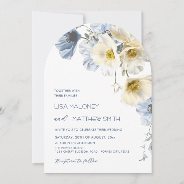 Delicate Blue Flowers White Wedding Invitation (Front)