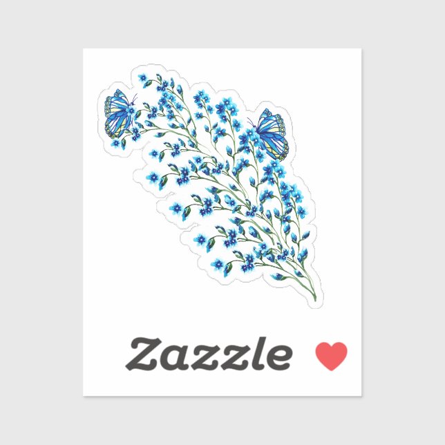 Delicate blue flowers with butterfly (Sheet)