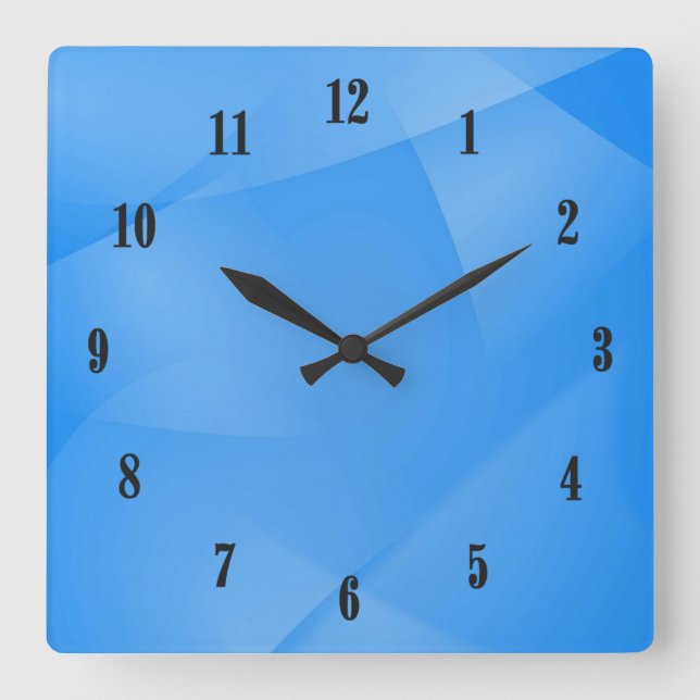 Delicate Blue Folds with Black Numbers Square Wall Clock (Front)