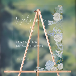 Delicate Blue Green Floral Welcome Acrylic Sign