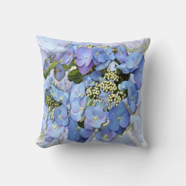 Delicate Blue Lacecap Hydrangea Cushion (Front)