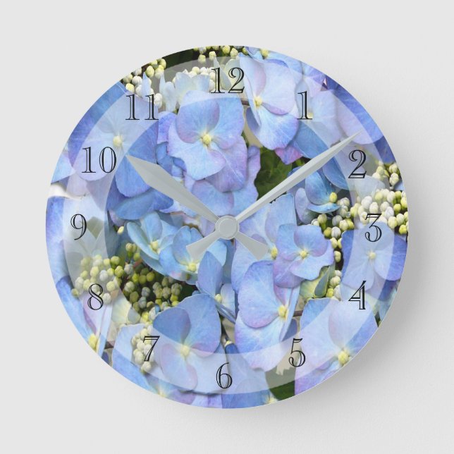 Delicate Blue Lacecap Hydrangea  Round Clock (Front)