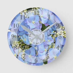 Delicate Blue Lacecap Hydrangea Round Clock