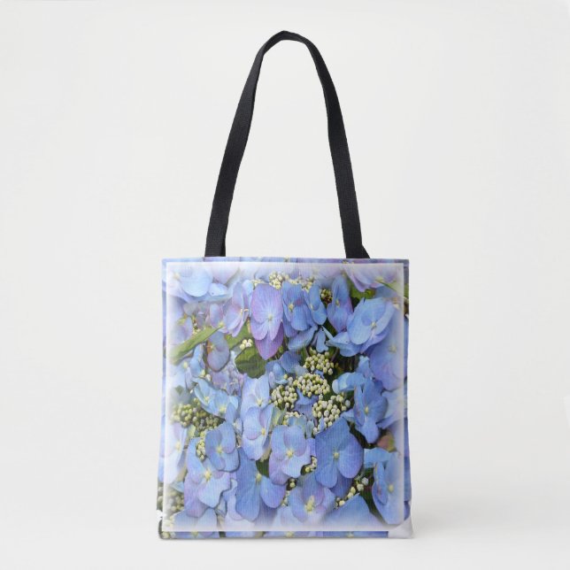 Delicate Blue Lacecap Hydrangea Tote Bag (Front)