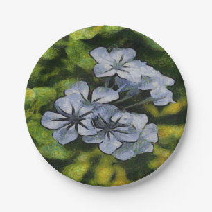 Delicate Blue Plumbago Blossom Painting Paper Plate
