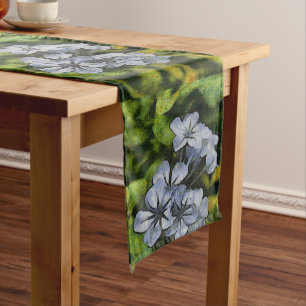 Delicate Blue Plumbago Blossom Painting Short Table Runner