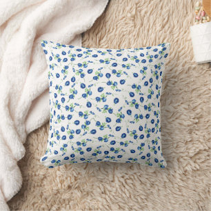 Delicate blue rose floral watercolor pattern cushion