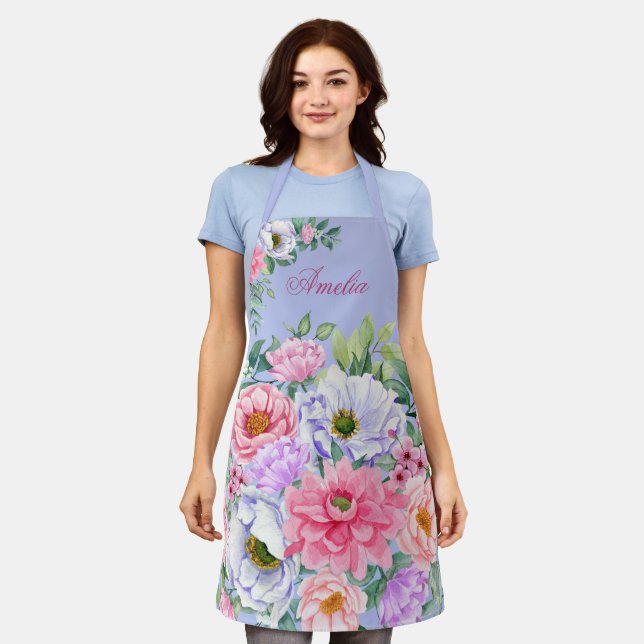 Delicate Blue Summer Garden Party Flowers  Apron (Worn)
