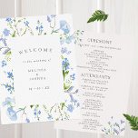 Delicate Blue Watercolor Floral Wedding Flat Program<br><div class="desc">Elegant flat wedding programs with a delicate floral watercolor frame in blue and white.  Personalise with your ceremony details in grey.</div>