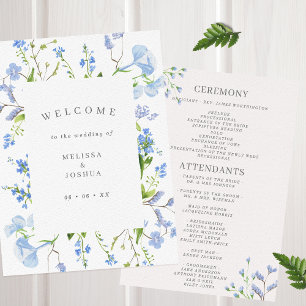 Delicate Blue Watercolor Floral Wedding Flat Program