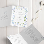 Delicate Blue Watercolor Floral Wedding Folded Program<br><div class="desc">Elegant folded wedding programs with a delicate floral watercolor frame in blue and white.  Personalise with your ceremony details in grey and a thank you message on the back.</div>
