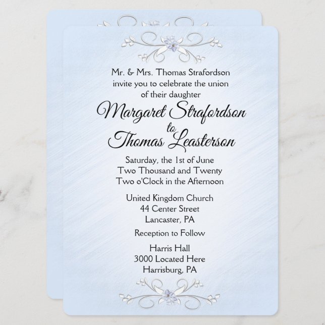 Delicate Blue Wedding Invitation (Front/Back)