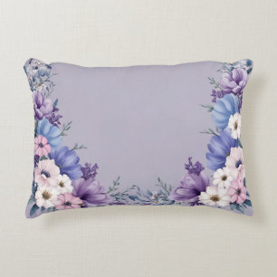 Delicate Blue, White, Pink & Purple Summer Blooms Decorative Cushion