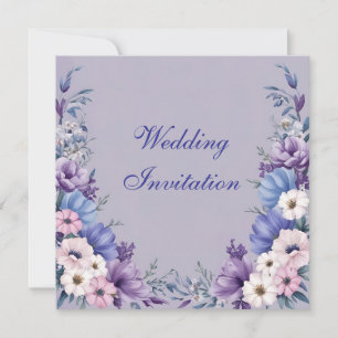 Delicate Blue, White, Pink & Purple Summer Blooms Invitation