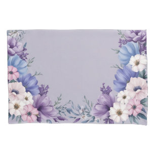 Delicate Blue, White, Pink & Purple Summer Blooms Pillowcase