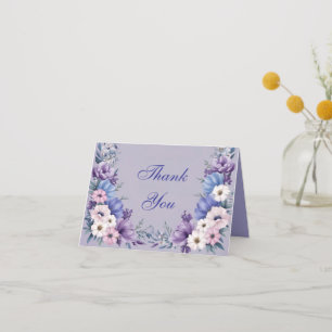 Delicate Blue, White, Pink & Purple Summer Blooms Thank You Card