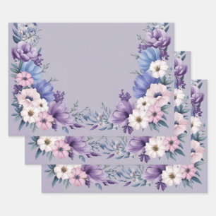 Delicate Blue, White, Pink & Purple Summer Blooms Wrapping Paper Sheet