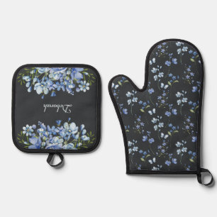 Delicate Blue Wildflowers Oven Mitt & Pot Holder Set