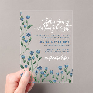 Delicate Blue Wildflowers Wedding Acrylic Invitations