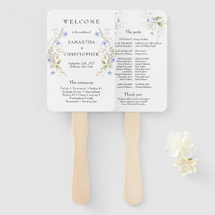 Delicate blue Wildflowers wreath frame program Hand Fan