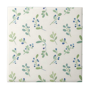 Delicate Blueberry Eucalyptus Pattern Ceramic Tile