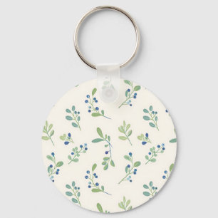 Delicate Blueberry Eucalyptus Pattern Key Ring