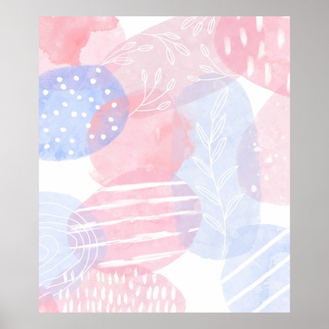 Delicate Blush and Blue Abstract Watercolor Shapes Poster (Front)