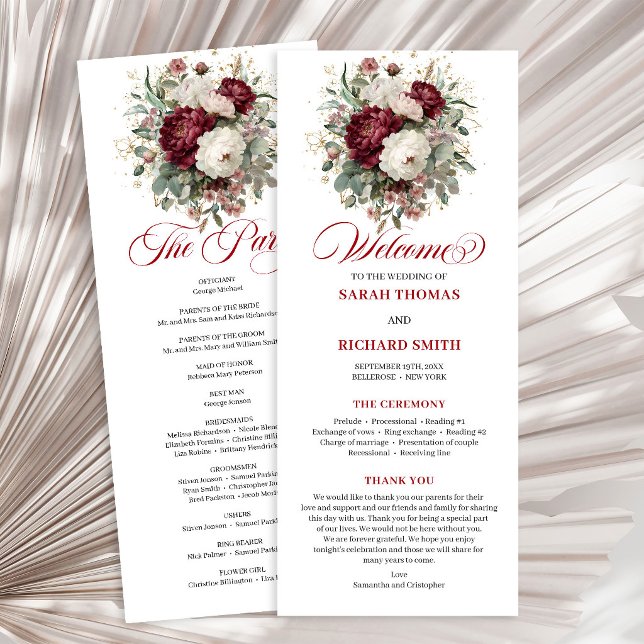Delicate Blush Burgundy Floral Wedding Program (Delicate Blush Burgundy Floral Wedding Program)
