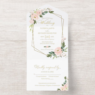 Delicate Blush  Floral Geometric Wedding  All In One Invitation