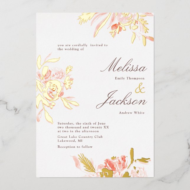 Delicate Blush Flower and Gold Bloom Wedding   (Front)