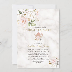 Delicate Blush Gold Floral Bridal Shower Tea Party Invitation